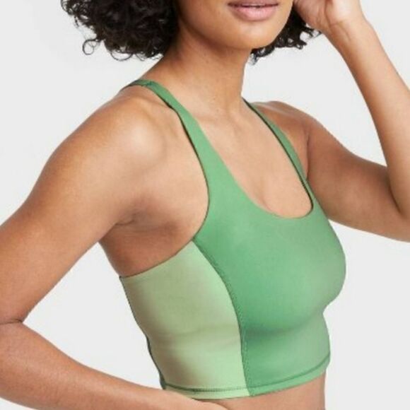Nwt XL sports bra crop top all in motion green colorblock with removable pads - Picture 3 of 5